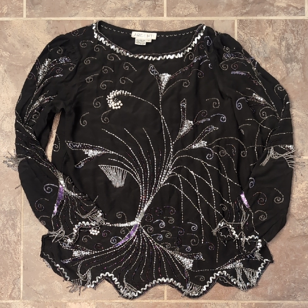 Artisan Black Blouse with Silver Embroidery